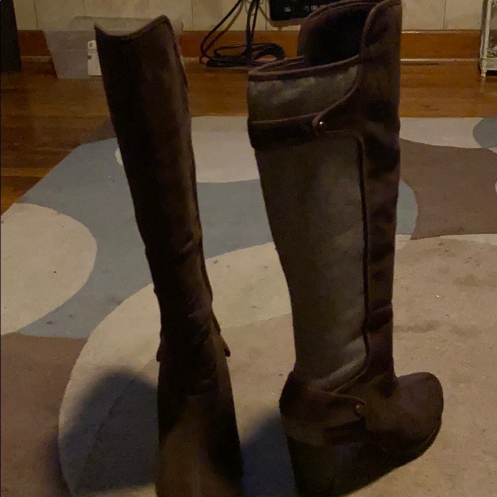 Suede and contrast riding boot